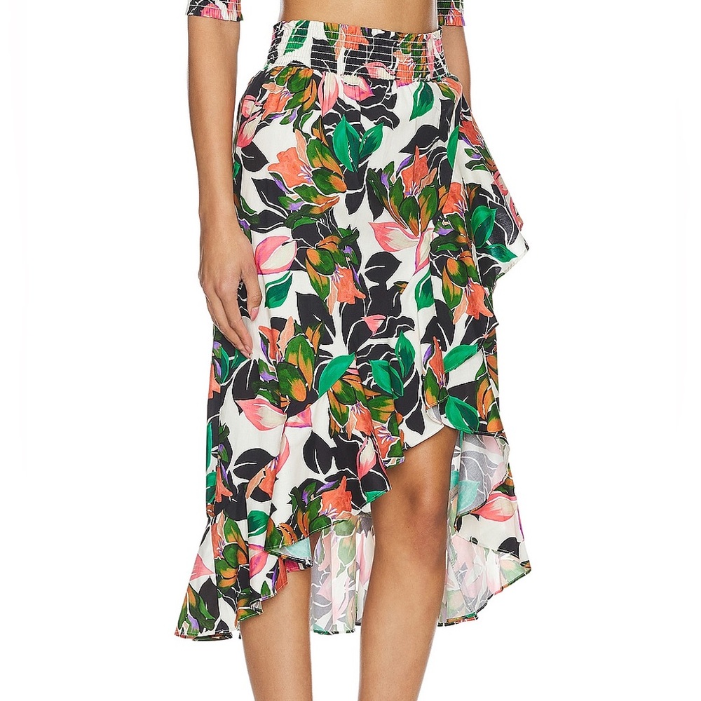 MISA Los Angeles Sofia Ruffle High-Low Skirt Las Palmas Print